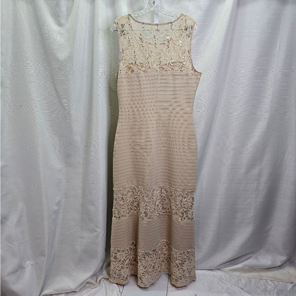 Candalite Cream Ribbed and Lace Sleeveless Cocktail Dress Size Large - Picture 6 of 10